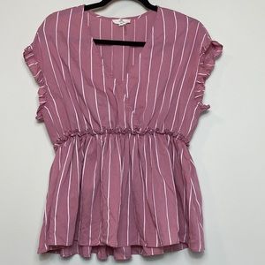 Entro Striped Peplum V Neck Top Size S